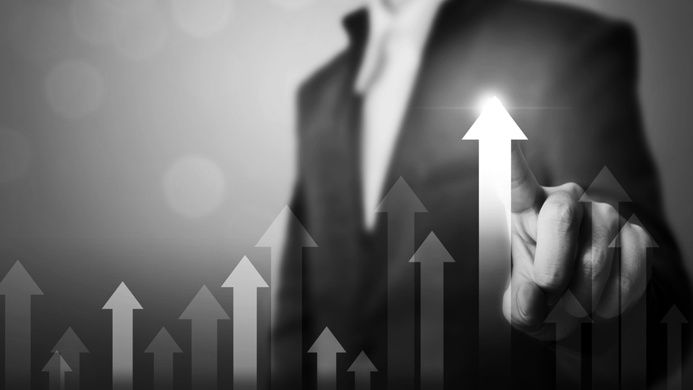 Business professional touching an upward-pointing arrow, representing the Australian financial sector's acceleration through AI adoption.